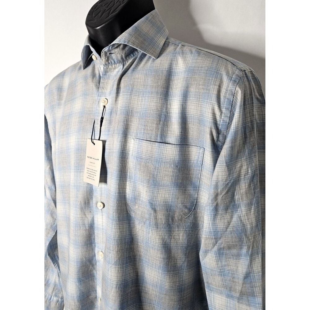 New Peter Millar Summer Soft Shirt Size Small Blue Plaid 100%‎ Cotton MSRP $160